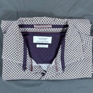 Cactus Man Slim Fit Purple Floral Short Sleeve Button Down Shirt Mens Medium